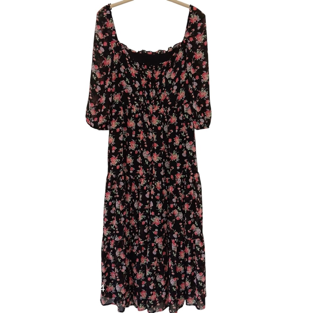 Edit By Nine Black Maxi Dress M | Chiffon Formal Gown Floral Detail Lined‎